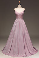 Load image into Gallery viewer, A Line Spaghetti Straps Blush Prom Dress With Appliques