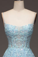 Load image into Gallery viewer, A Line Light Blue Long Prom Dress With Appliques