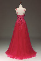Load image into Gallery viewer, Red A Line Spaghetti Straps Long Prom Dress With Appliques