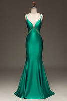 Load image into Gallery viewer, Green Mermaid Spaghetti Straps Long Prom Dress