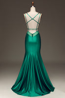 Load image into Gallery viewer, Green Mermaid Spaghetti Straps Long Prom Dress
