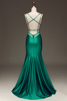 Green Mermaid Spaghetti Straps Long Prom Dress
