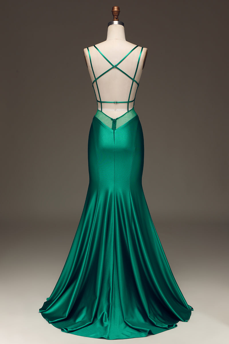Load image into Gallery viewer, Green Mermaid Spaghetti Straps Long Prom Dress