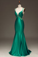 Load image into Gallery viewer, Green Mermaid Spaghetti Straps Long Prom Dress