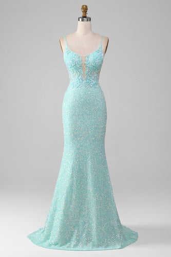 Sparkly Light Green Mermaid Long Prom Dress