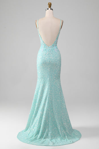 Sparkly Light Green Mermaid Long Prom Dress