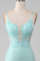 Load image into Gallery viewer, Sparkly Light Green Mermaid Long Prom Dress