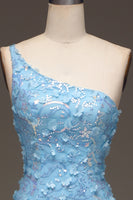 Load image into Gallery viewer, Sparkly Light Blue Mermaid Long Appliqued Prom Dress With Slit