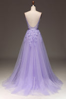 Load image into Gallery viewer, Princess Purple Long Appliqued Prom Dress With Sash