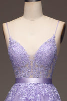 Load image into Gallery viewer, Princess Purple Long Appliqued Prom Dress With Sash