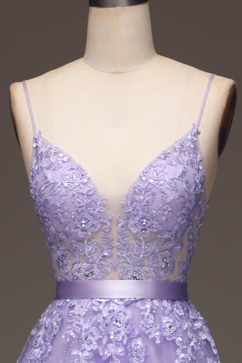 Princess Purple Long Appliqued Prom Dress With Sash
