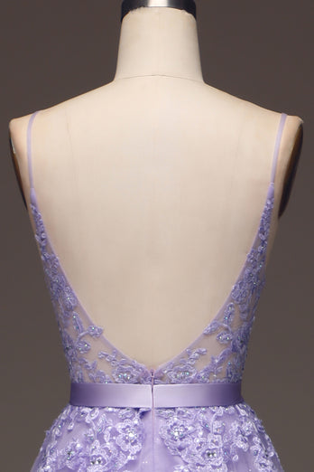 Princess Purple Long Appliqued Prom Dress With Sash