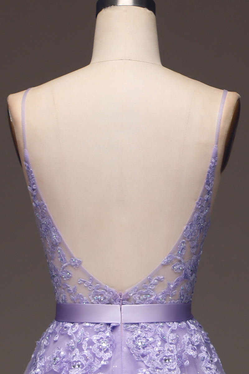 Load image into Gallery viewer, Princess Purple Long Appliqued Prom Dress With Sash