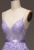 Load image into Gallery viewer, Princess Purple Long Appliqued Prom Dress With Sash