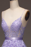 Load image into Gallery viewer, Princess Purple Long Appliqued Prom Dress With Sash