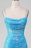 Load image into Gallery viewer, Glitter Blue Mermaid Long Prom Dress With Slit
