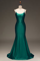 Load image into Gallery viewer, Dark Green Mermaid Corset Long Satin Prom Dress