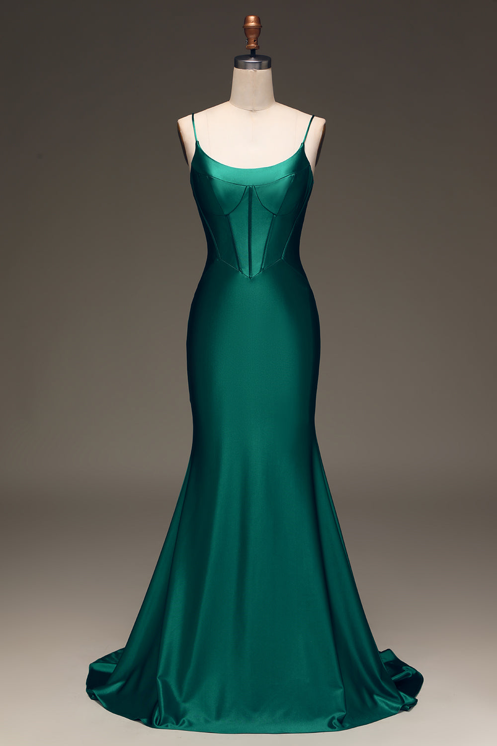 Dark Green Mermaid Corset Long Satin Prom Dress