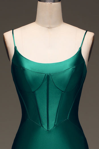 Dark Green Mermaid Corset Long Satin Prom Dress