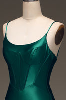 Load image into Gallery viewer, Dark Green Mermaid Corset Long Satin Prom Dress