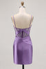Load image into Gallery viewer, Grey Blue Satin Corset Ruched Tight Short Homecoming Dress with Slit