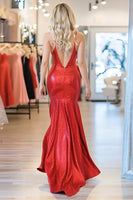Load image into Gallery viewer, Sparkly Red Sequin Strapless Long Prom Dress with Slit