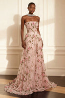 Load image into Gallery viewer, Floral Purple Strapless A Line Long Corset Prom Dress