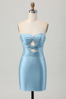 Load image into Gallery viewer, Queendancer Women Sparkly Fuchsia Tight Short Homecoming Dress with Keyholes Beaded Sweetheart Strapless Satin Lace Up Back Cocktail Dress