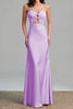 Load image into Gallery viewer, Fuchsia Sheath Satin Ruched Strapless Long Formal Dress with Keyhole