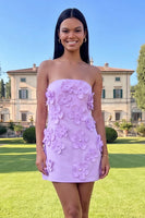 Load image into Gallery viewer, Hot Pink Floral Strapless Short Homecoming Dress