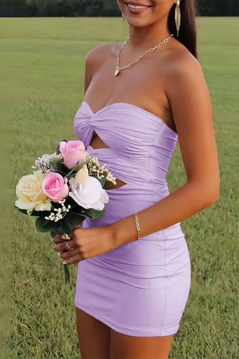 Load image into Gallery viewer, Black Satin Cut Out Tight Strapless Mini Party Dress