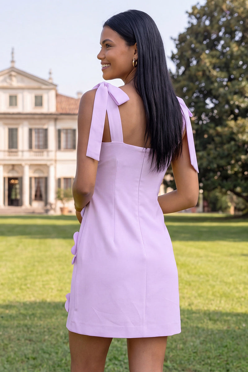 Load image into Gallery viewer, Lilac Thick Straps A Line Short Floral Homecoming Dress with Bows
