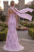 Load image into Gallery viewer, Yellow Floral Strapless Mermaid Long Corset Prom Dress with Slit