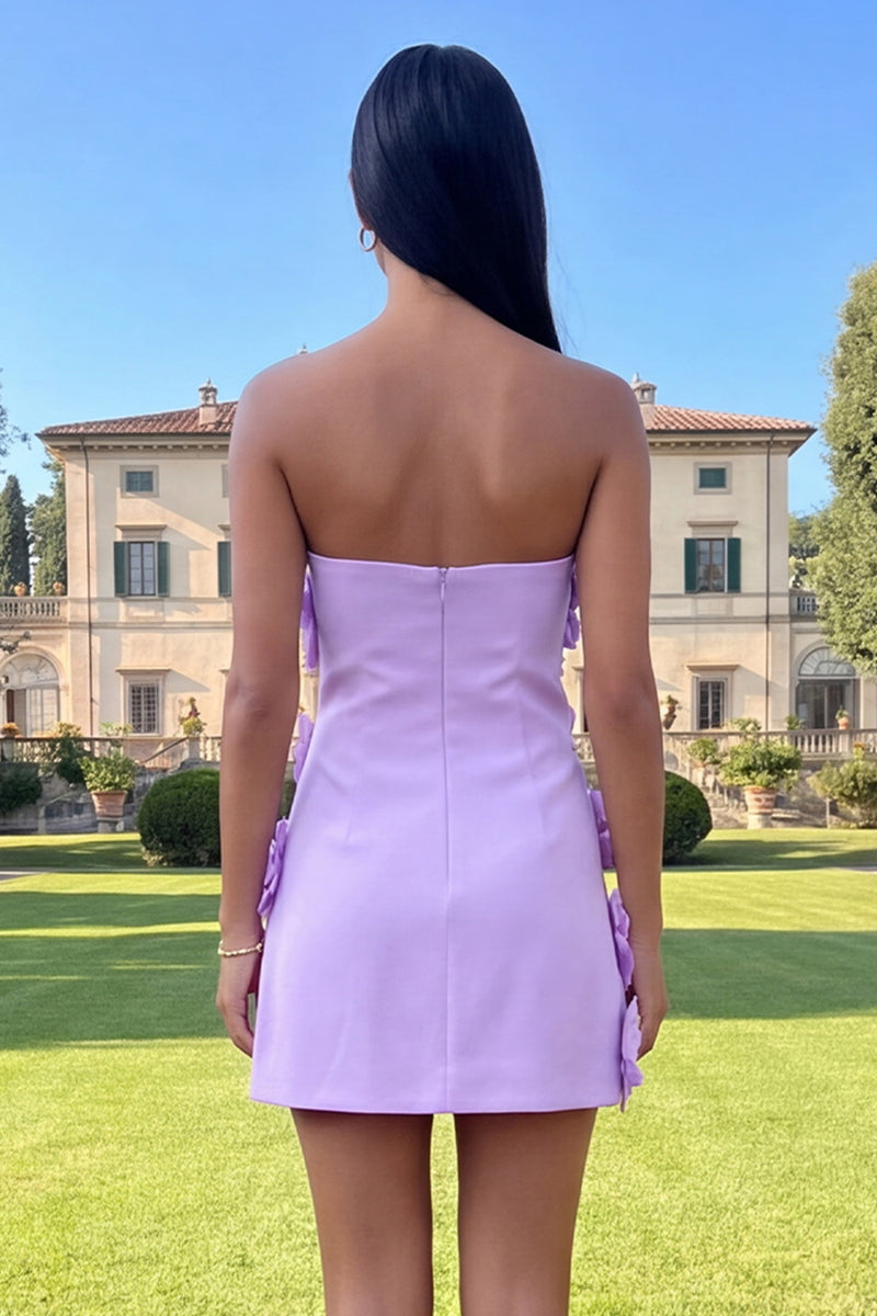Load image into Gallery viewer, Hot Pink Floral Strapless Short Homecoming Dress