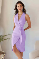 Load image into Gallery viewer, Queendancer Women Dusty Rose Tight Short Work Blazer Dress with Sash Satin Pencil V-Neck Sleeveless Cocktail Dress