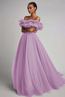 Load image into Gallery viewer, Dusty Rose A Line Tulle Ruffled Long Formal Dress