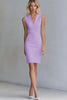 Load image into Gallery viewer, Queendancer Women Lilac Satin Short Work Dress V-Neck Pencil Sleeveless Bodycon Semi Formal Dress