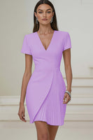 Load image into Gallery viewer, Ivory Pencil V-Neck Pleated Short Work Dress with Sleeves