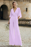 Load image into Gallery viewer, Ivory V-Neck Half Sleeves Long Wedding Jumpsuits with Pockets