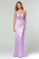Load image into Gallery viewer, Light Blue Sheath Satin Sweetheart Cut Out Long Formal Dress