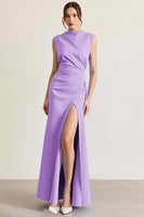 Load image into Gallery viewer, Queendancer Women Dusty Rose Sheath Long Formal Dress with Slit Sleeveless Ruched Prom Dress