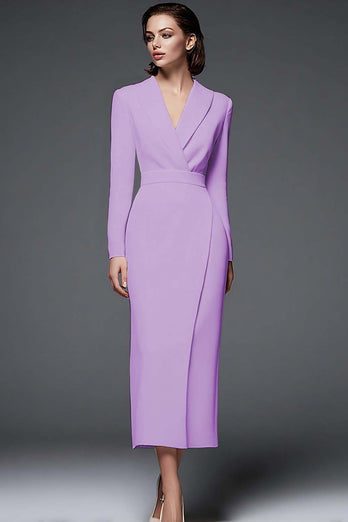 Simple Dusty Rose Pencil Shawl Lapel Long Blazer Dress with Sleeves