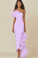 Load image into Gallery viewer, White Sheath Asymmetrical Long Rehearsal Dinner Dress with Ruffles