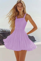 Load image into Gallery viewer, Lilac Pleated Square Neck Mini Graduation Dress