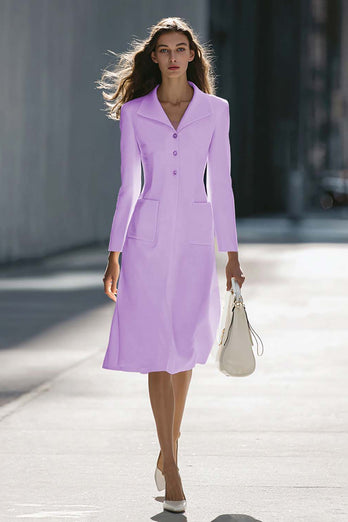 Ivory A Line Single Breasted Midi Blazer Dress with Sleeves