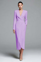 Load image into Gallery viewer, Dusty Rose Sheath Satin V-Neck Ruched Long Sleeves Work Dress