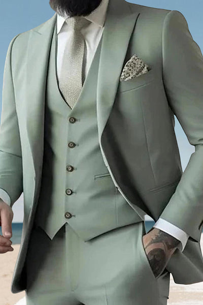 Sage 3 Piece Peak Lapel Single Breasted Men's Prom Suits with Pockets