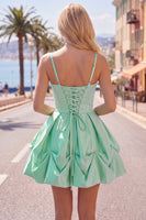Load image into Gallery viewer, Yellow Spaghetti Straps Ruched A Line Short Homecoming Dress