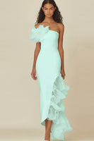Load image into Gallery viewer, White Sheath Asymmetrical Long Rehearsal Dinner Dress with Ruffles