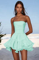 Load image into Gallery viewer, Fuchsia Chiffon Strapless A Line Ruched Short Cocktail Dress with Ruffles
